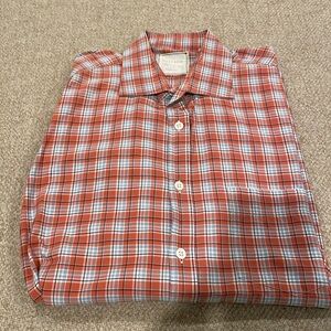 Billy Reid Men LS Shirt Medium Light-Weight Cotton Red/Blue Plaid Standard Cut